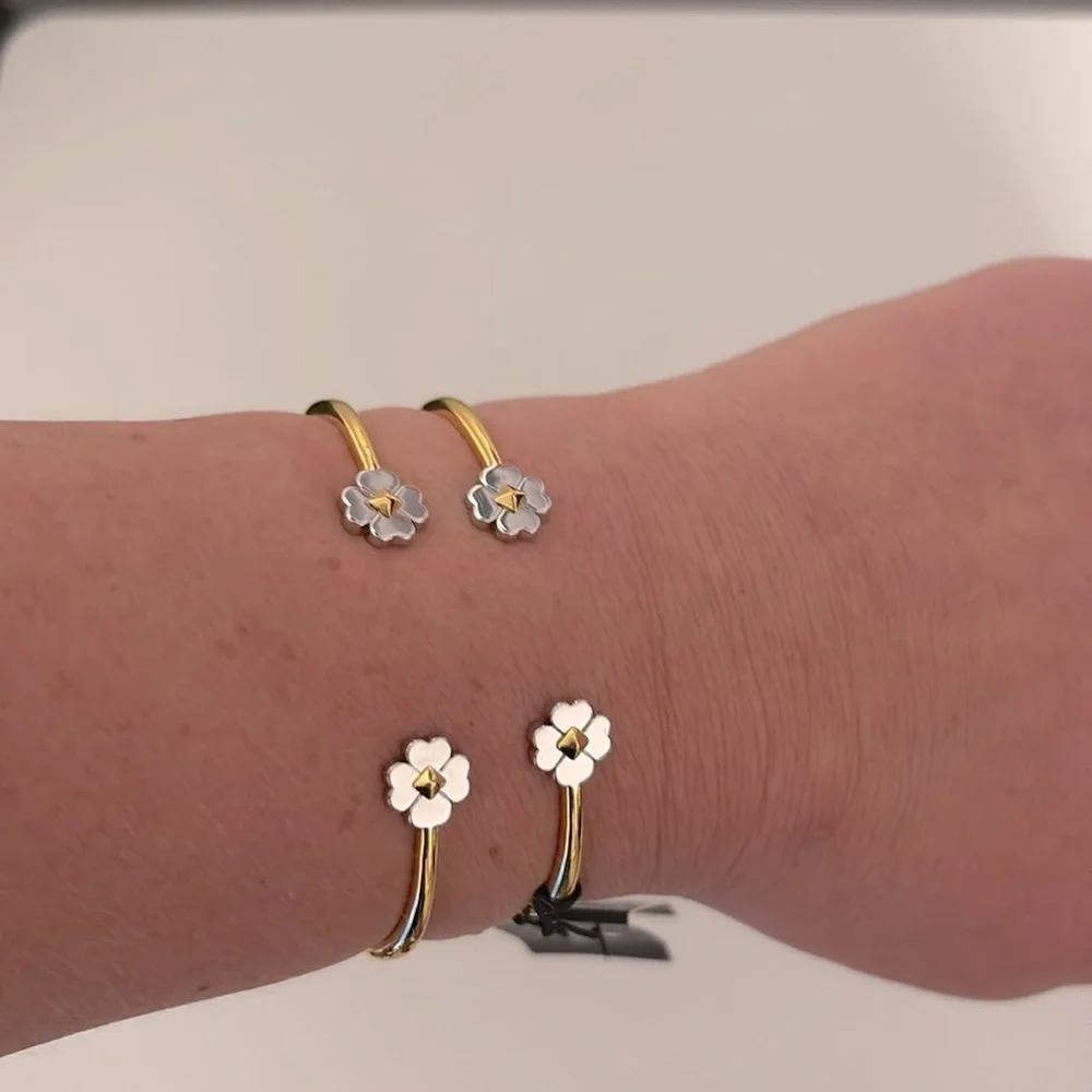 Lot of 2x NEW [kate spade] Spades & Studs Gold Metal Cuff Flower Bracelets - Picture 6 of 14